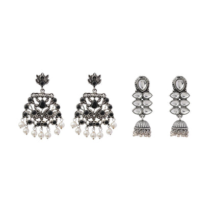 Peacock glow stone studded dangler earrings (Black) Dazzle Dash Jhumki earring (White) Combo set