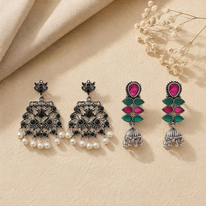 Peacock glow stone studded dangler earrings (Black) Dazzle Dash Jhumki earring (Multicolored) Combo set