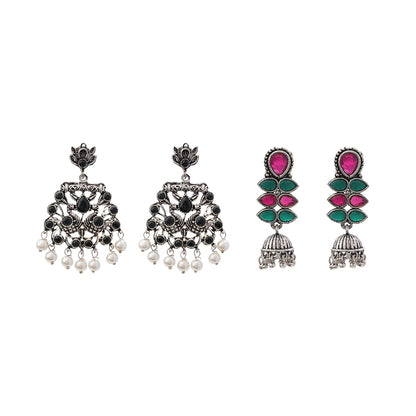 Peacock glow stone studded dangler earrings (Black) Dazzle Dash Jhumki earring (Multicolored) Combo set