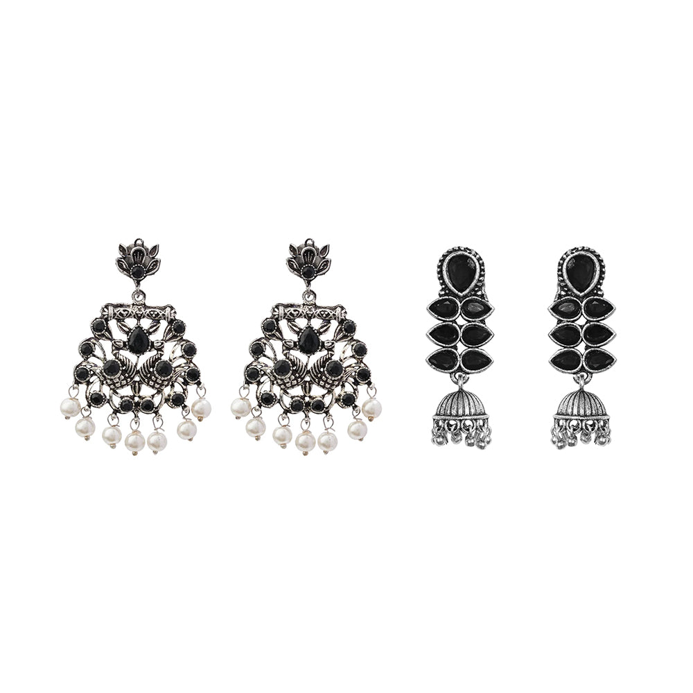 Peacock glow stone studded dangler earrings (Black) Dazzle Dash Jhumki earring (Black) Combo set