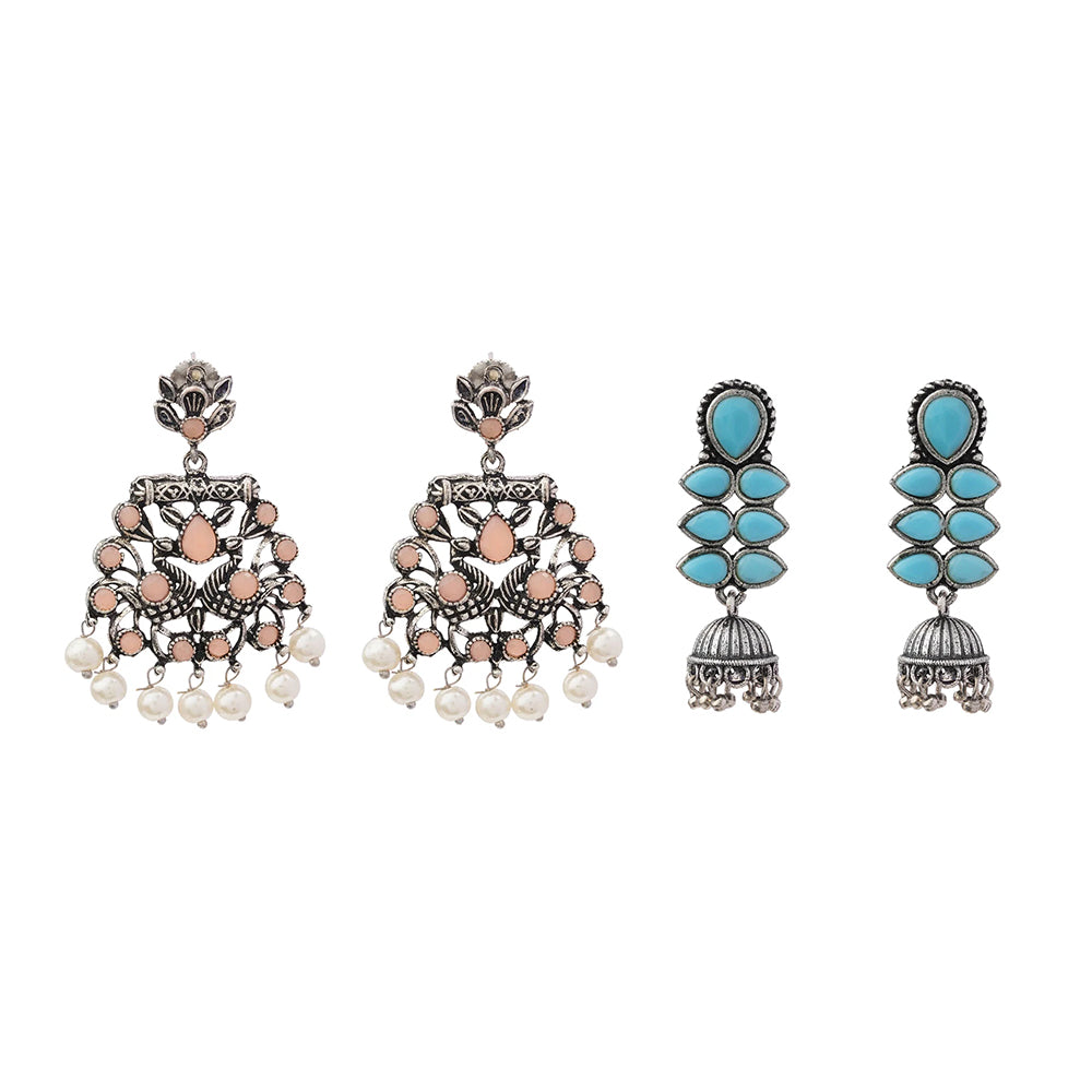 Peacock glow stone studded dangler earrings (Light Orange) Dazzle Dash Jhumki earring (Sky Blue) Combo set