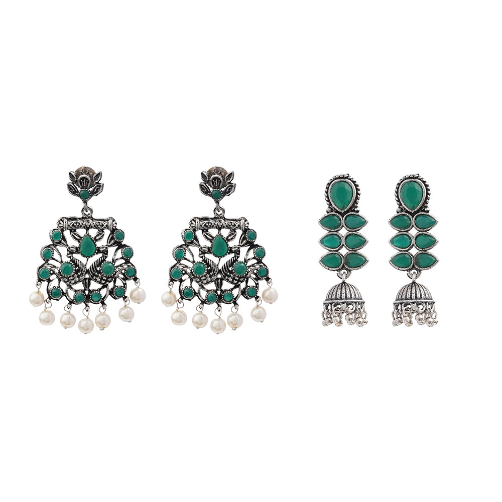 Peacock glow stone studded dangler earrings (Green) Dazzle Dash Jhumki earring (Green) Combo set