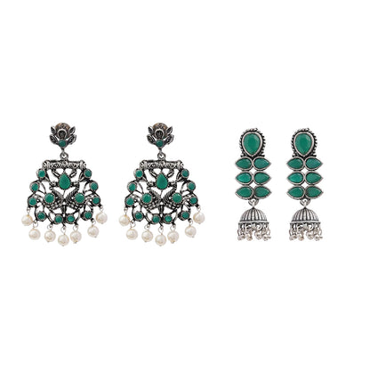 Peacock glow stone studded dangler earrings (Green) Dazzle Dash Jhumki earring (Green) Combo set