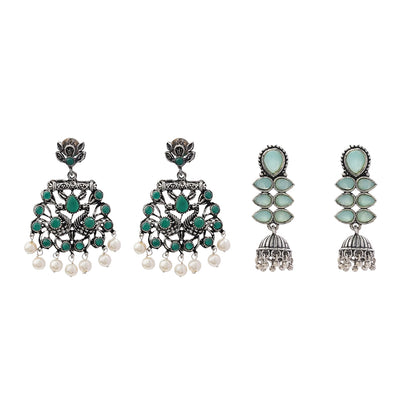 Peacock glow stone studded dangler earrings (Green) Dazzle Dash Jhumki earring (Mint) Combo set