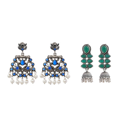 Peacock glow stone studded dangler earrings (Blue) Dazzle Dash Jhumki earring (Green) Combo set