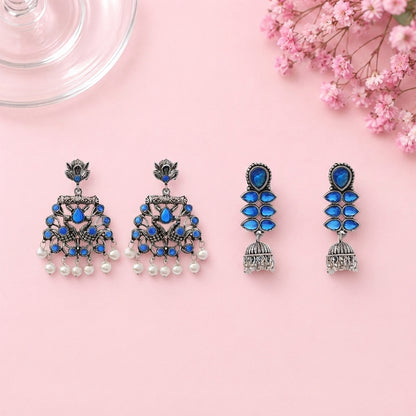 Peacock glow stone studded dangler earrings (Blue) Dazzle Dash Jhumki earring (Blue) Combo set