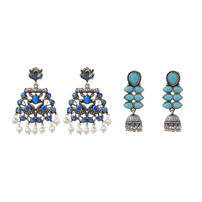 Peacock glow stone studded dangler earrings (Blue) Dazzle Dash Jhumki earring (Sky Blue) Combo set