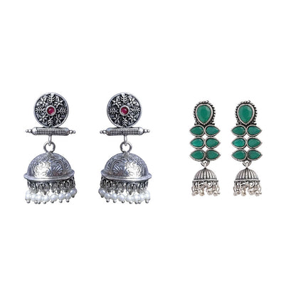 Charmbell earrings (Red) Dazzle Dash Jhumki earring (Green) Combo set