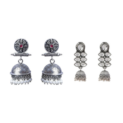 Charmbell earrings (Red) Dazzle Dash Jhumki earring (White) Combo set