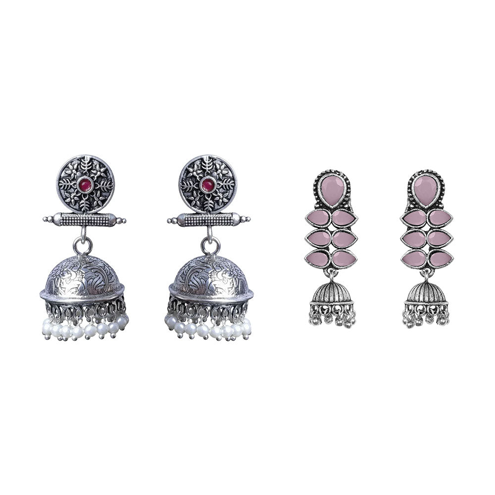 Charmbell earrings (Red) Dazzle Dash Jhumki earring (Baby Pink) Combo set