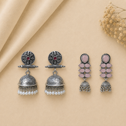 Charmbell earrings (Red) Dazzle Dash Jhumki earring (Baby Pink) Combo set