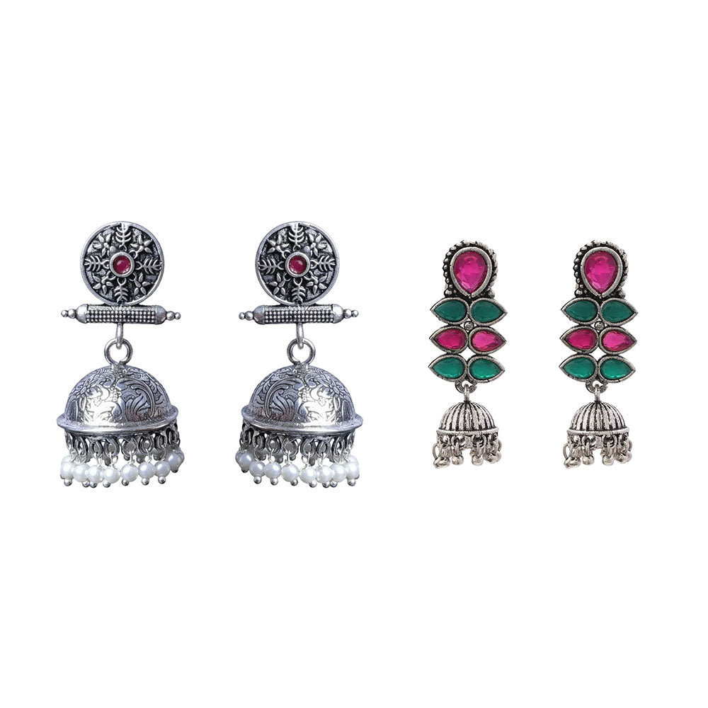 Charmbell earrings (Red) Dazzle Dash Jhumki earring (Multicolored) Combo set