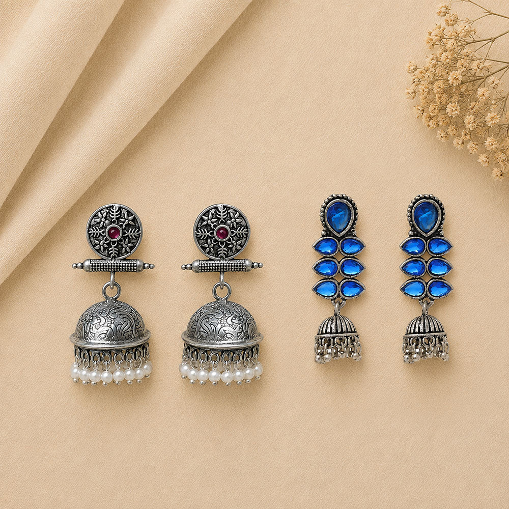 Charmbell earrings (Red) Dazzle Dash Jhumki earring (Blue) Combo set