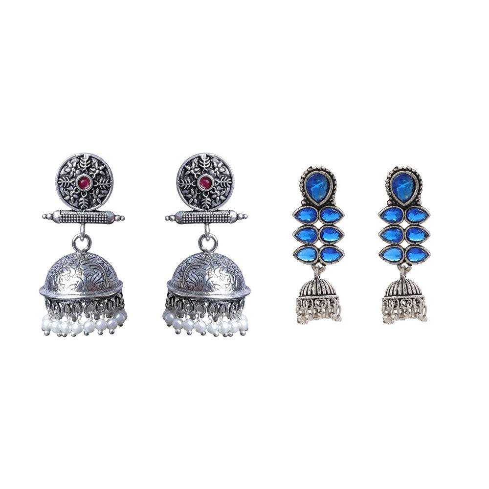 Charmbell earrings (Red) Dazzle Dash Jhumki earring (Blue) Combo set