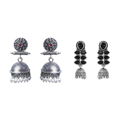 Charmbell earrings (Red) Dazzle Dash Jhumki earring (Black) Combo set