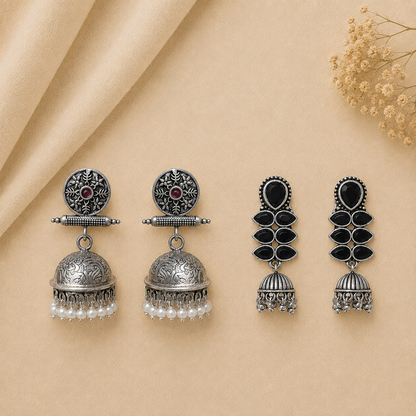 Charmbell earrings (Red) Dazzle Dash Jhumki earring (Black) Combo set