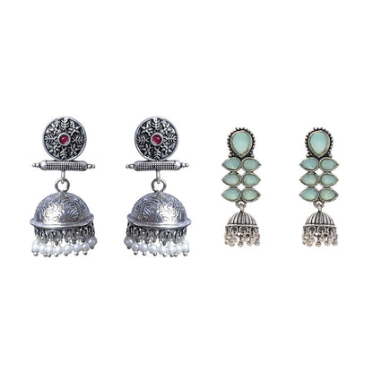 Charmbell earrings (Red) Dazzle Dash Jhumki earring (Mint) Combo set