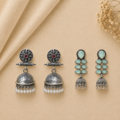 Charmbell earrings (Red) Dazzle Dash Jhumki earring (Mint) Combo set