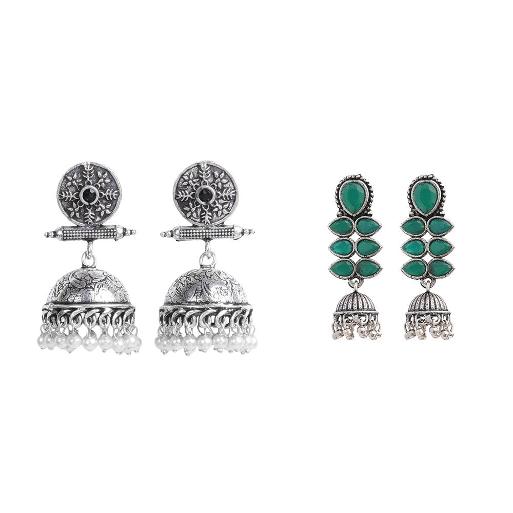 Charmbell earrings (Black) Dazzle Dash Jhumki earring (Green) Combo set