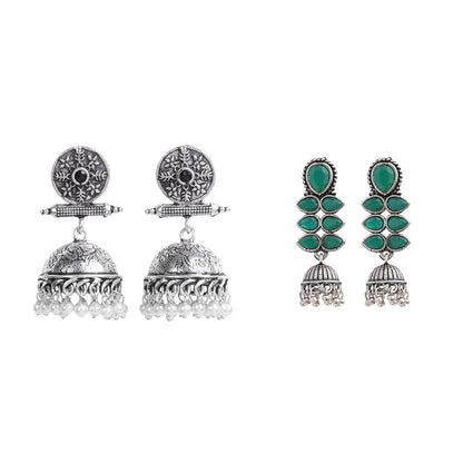 Charmbell earrings (Black) Dazzle Dash Jhumki earring (Green) Combo set