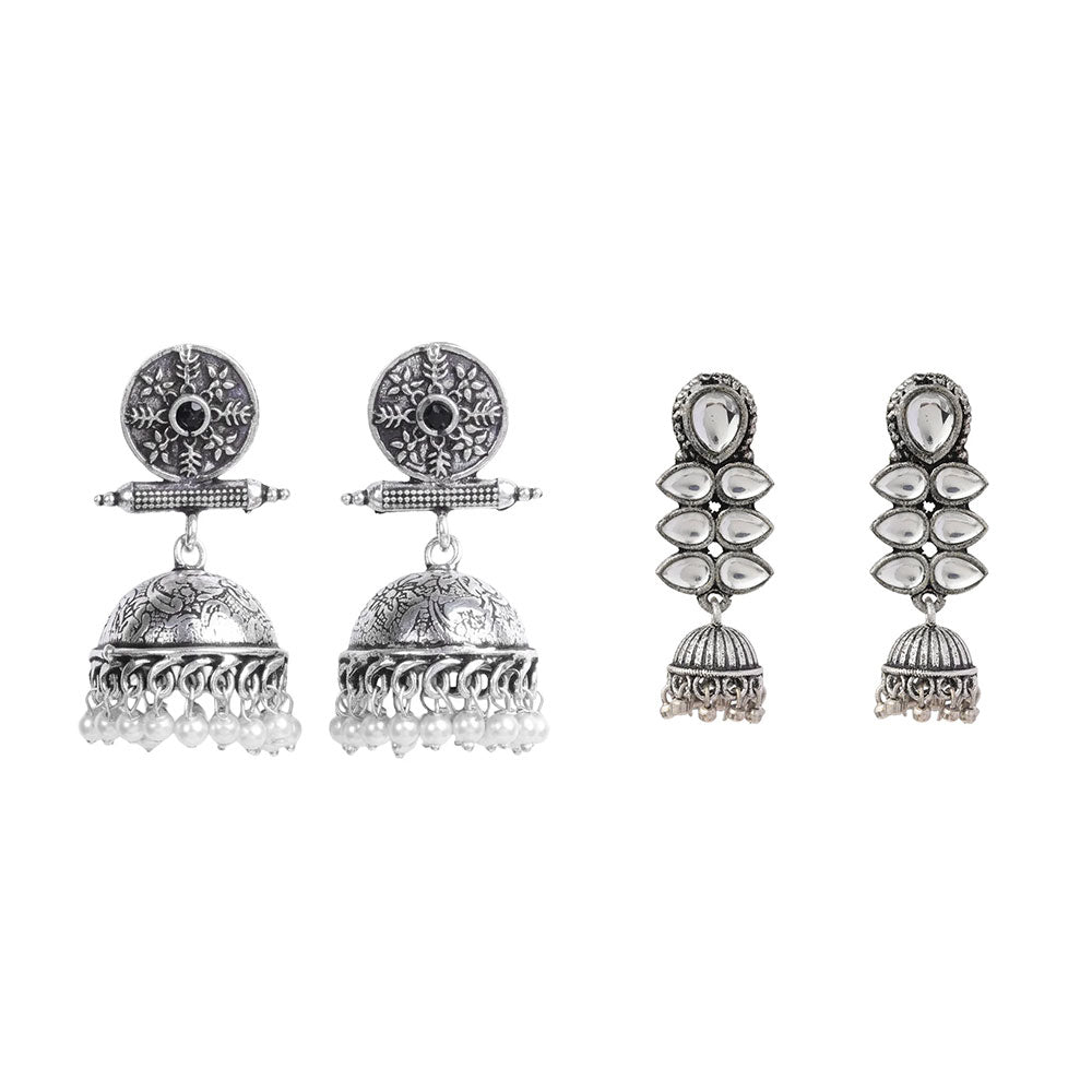 Charmbell earrings (Black) Dazzle Dash Jhumki earring (White) Combo set