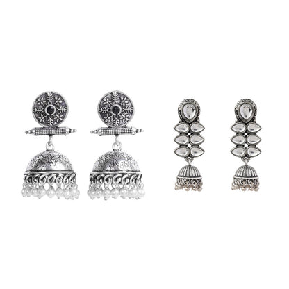 Charmbell earrings (Black) Dazzle Dash Jhumki earring (White) Combo set