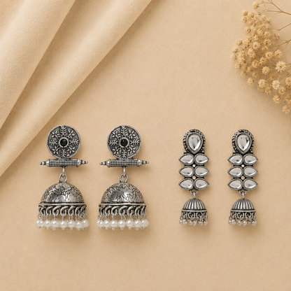 Charmbell earrings (Black) Dazzle Dash Jhumki earring (White) Combo set