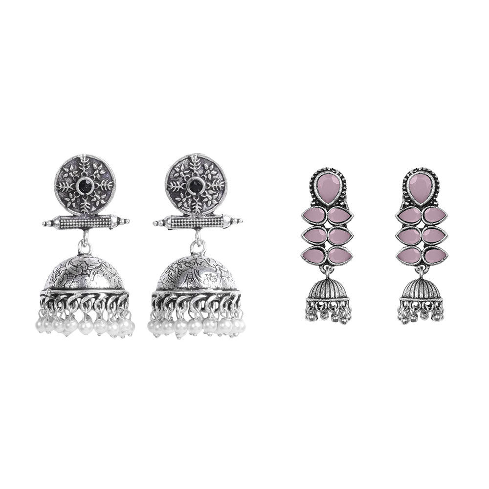 Charmbell earrings (Black) Dazzle Dash Jhumki earring (Baby Pink) Combo set