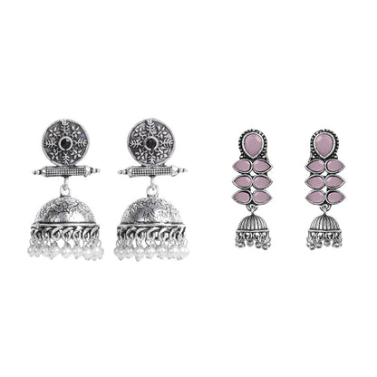 Charmbell earrings (Black) Dazzle Dash Jhumki earring (Baby Pink) Combo set