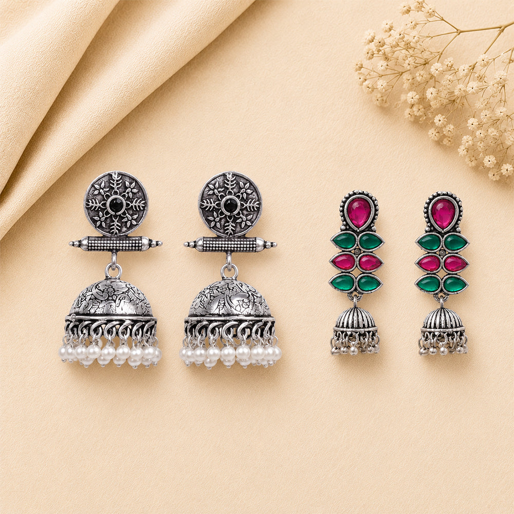 Charmbell earrings (Black) Dazzle Dash Jhumki earring (Multicolored) Combo set