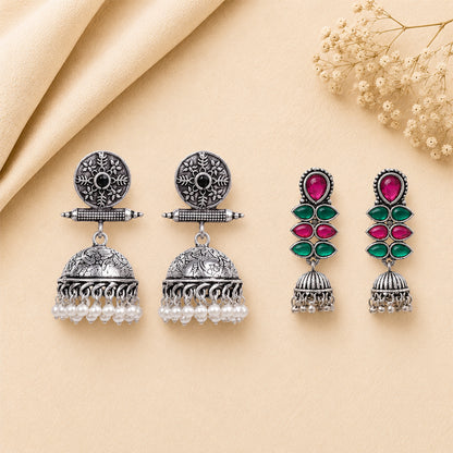 Charmbell earrings (Black) Dazzle Dash Jhumki earring (Multicolored) Combo set
