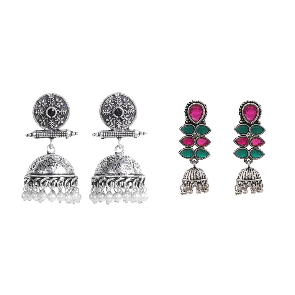 Charmbell earrings (Black) Dazzle Dash Jhumki earring (Multicolored) Combo set