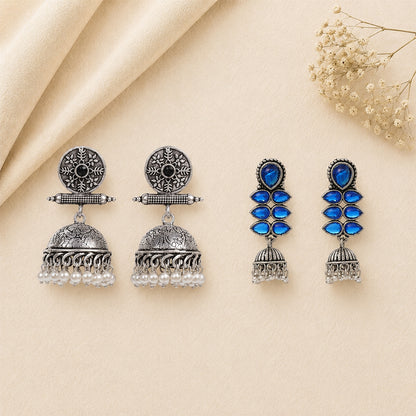 Charmbell earrings (Black) Dazzle Dash Jhumki earring (Blue) Combo set