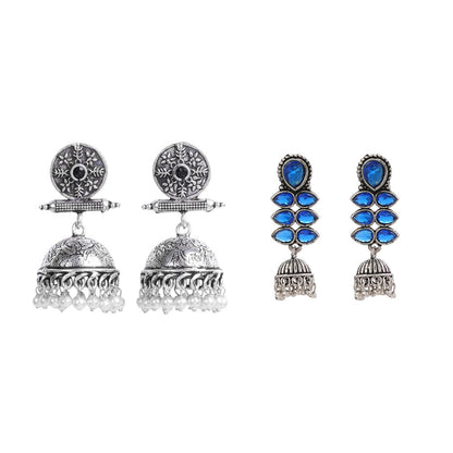Charmbell earrings (Black) Dazzle Dash Jhumki earring (Blue) Combo set