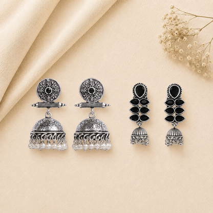 Charmbell earrings (Black) Dazzle Dash Jhumki earring (Black) Combo set