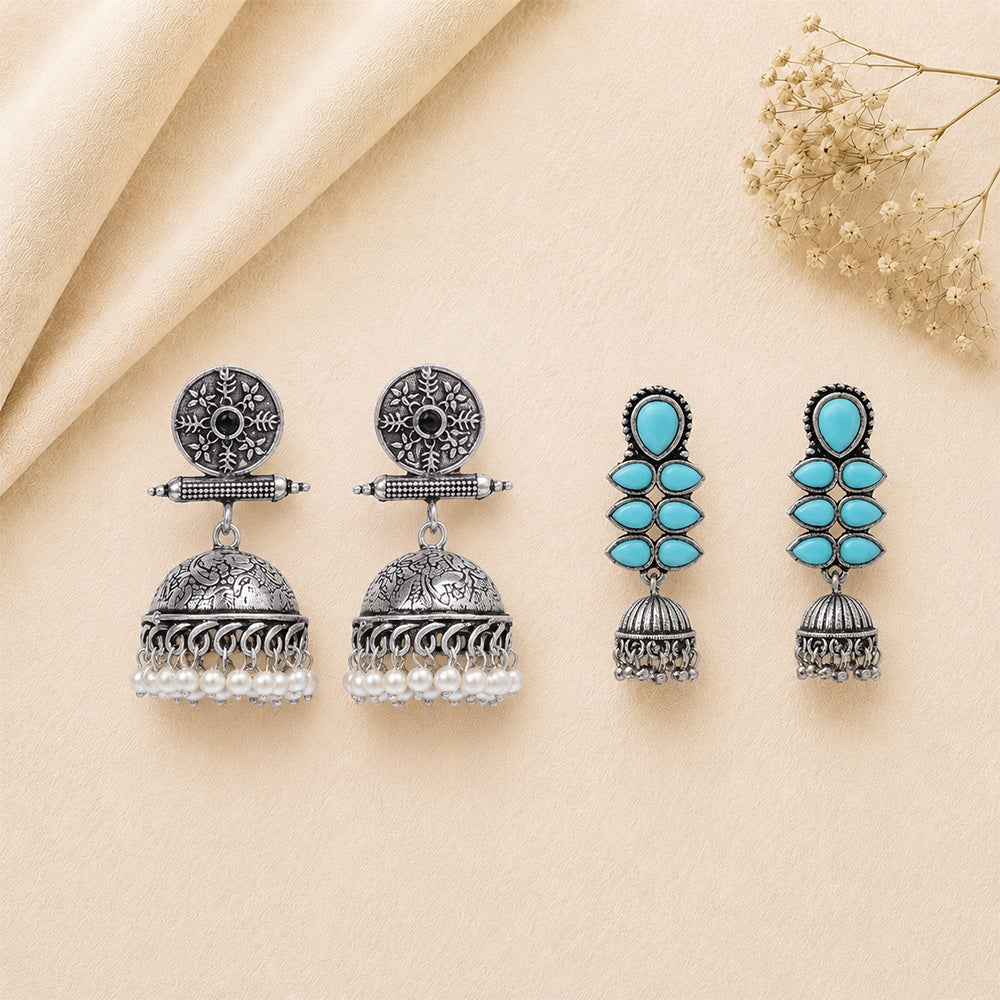 Charmbell earrings (Black) Dazzle Dash Jhumki earring (Sky Blue) Combo set