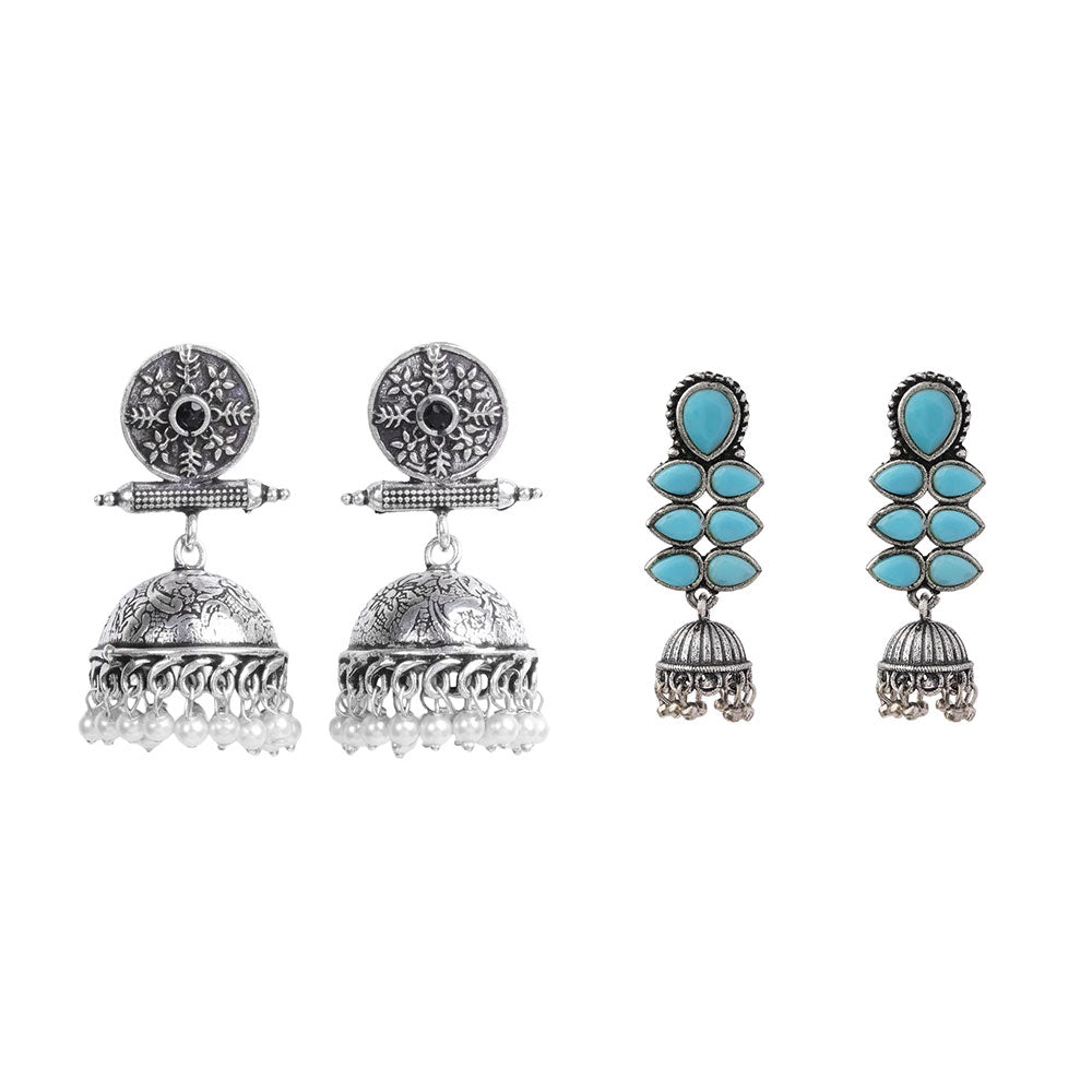 Charmbell earrings (Black) Dazzle Dash Jhumki earring (Sky Blue) Combo set