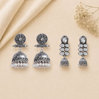 Charmbell earrings (White) Dazzle Dash Jhumki earring (White) Combo set