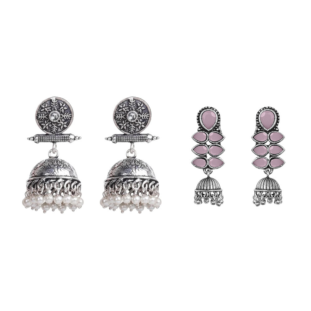 Charmbell earrings (White) Dazzle Dash Jhumki earring (Baby Pink) Combo set