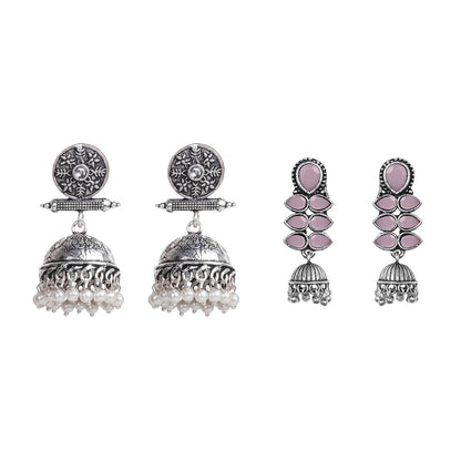 Charmbell earrings (White) Dazzle Dash Jhumki earring (Baby Pink) Combo set