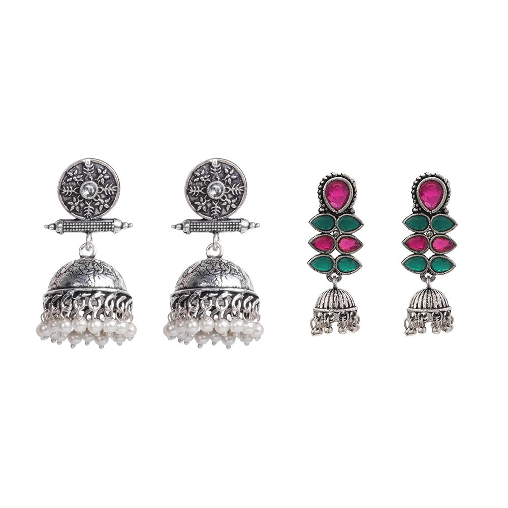 Charmbell earrings (White) Dazzle Dash Jhumki earring (Multicolored) Combo set