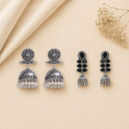 Charmbell earrings (White) Dazzle Dash Jhumki earring (Black) Combo set