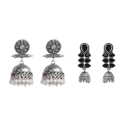 Charmbell earrings (White) Dazzle Dash Jhumki earring (Black) Combo set