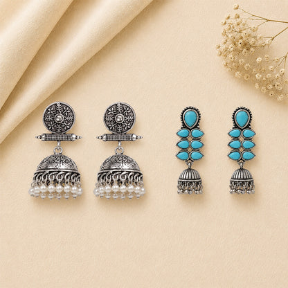 Charmbell earrings (White) Dazzle Dash Jhumki earring (Sky Blue) Combo set