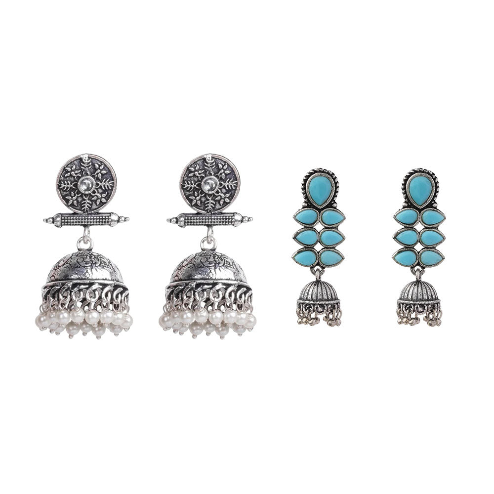 Charmbell earrings (White) Dazzle Dash Jhumki earring (Sky Blue) Combo set