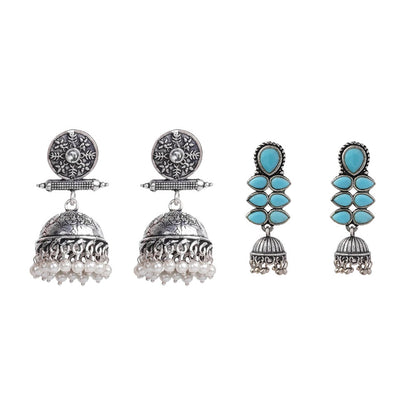 Charmbell earrings (White) Dazzle Dash Jhumki earring (Sky Blue) Combo set