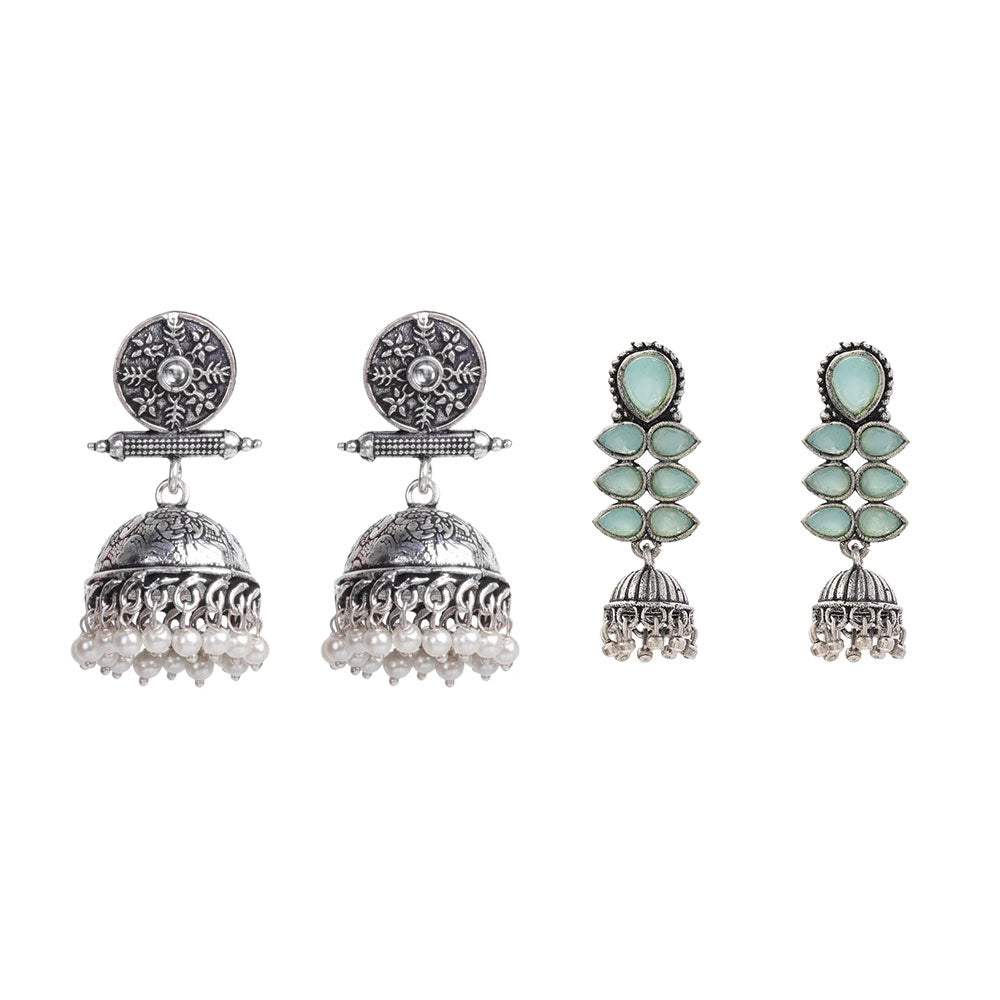 Charmbell earrings (White) Dazzle Dash Jhumki earring (Mint) Combo set