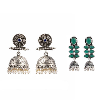 Charmbell earrings (Blue) Dazzle Dash Jhumki earring (Green) Combo set