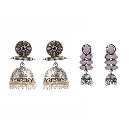 Charmbell earrings (Blue) Dazzle Dash Jhumki earring (Baby Pink) Combo set