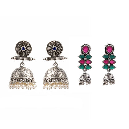 Charmbell earrings (Blue) Dazzle Dash Jhumki earring (Multicolored) Combo set
